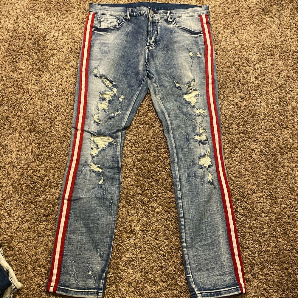 Dope denim Slim straight - red/white stripe